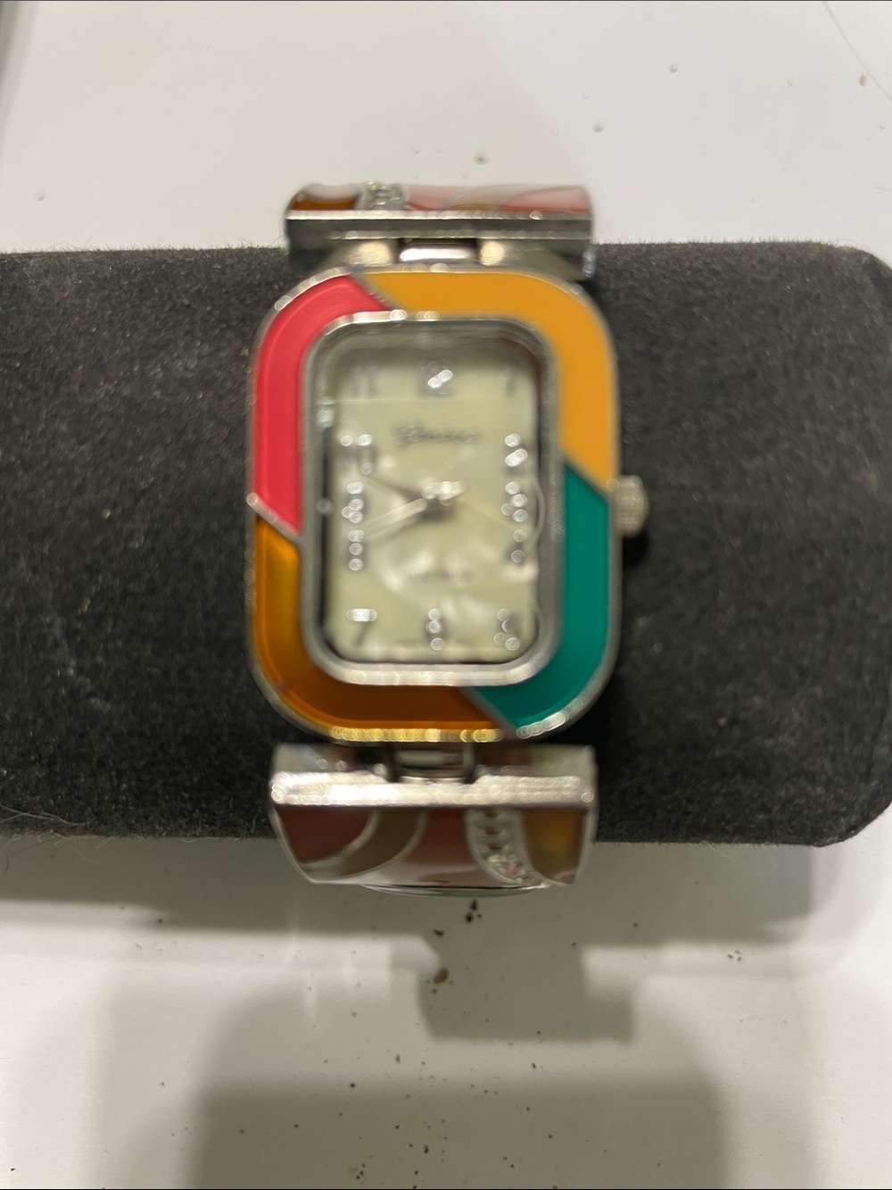Geneva Multicolor Enamel Bangle Watch Needs Battery